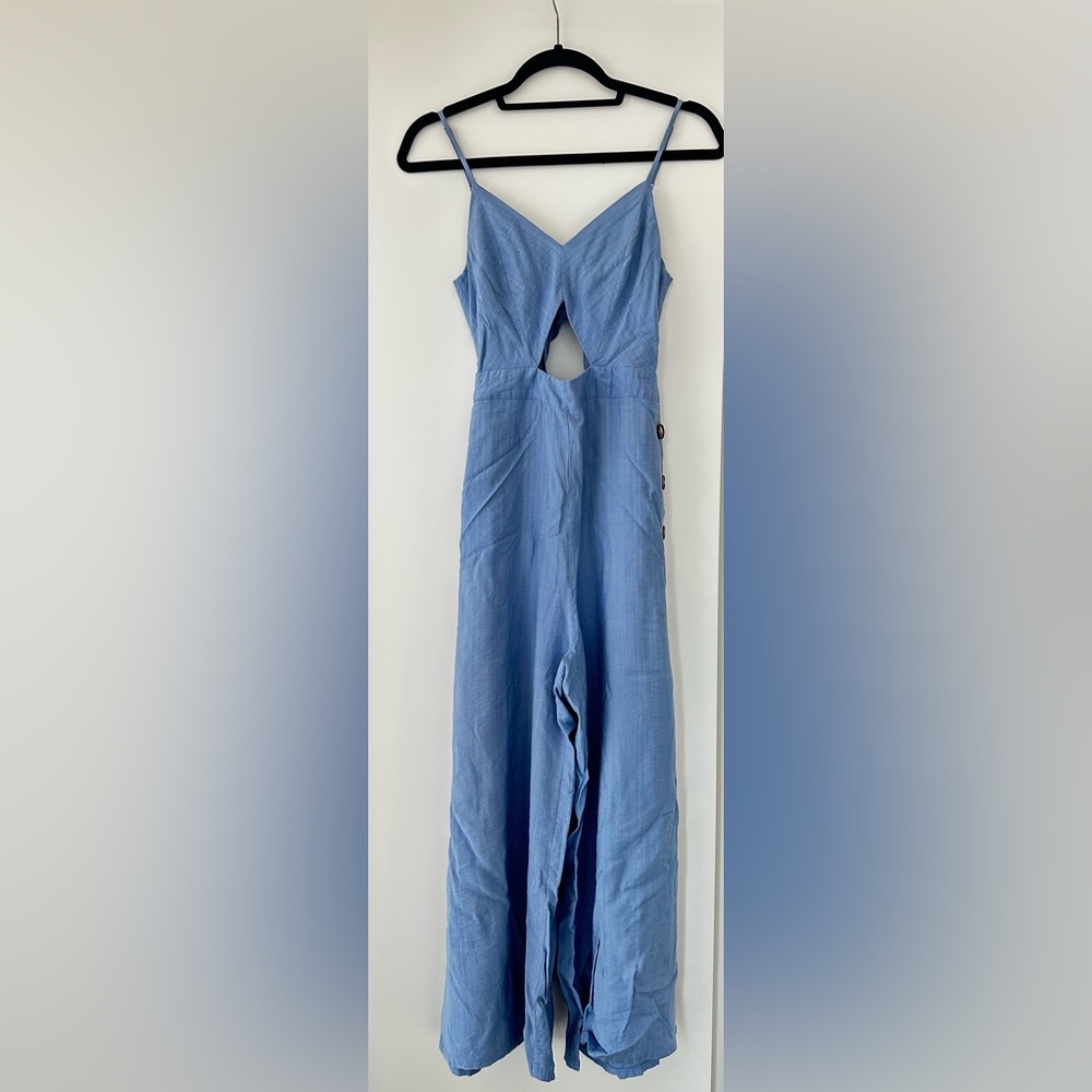 Lulu's Blue Sleeveless Sundress with Plunge Neckline